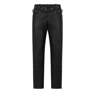 Pantalon motard en cuir grainé