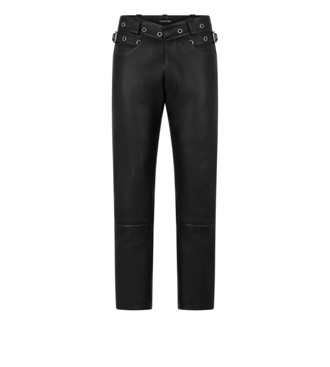 Pantalon motard en cuir grainé Pantalon motard en cuir grainé