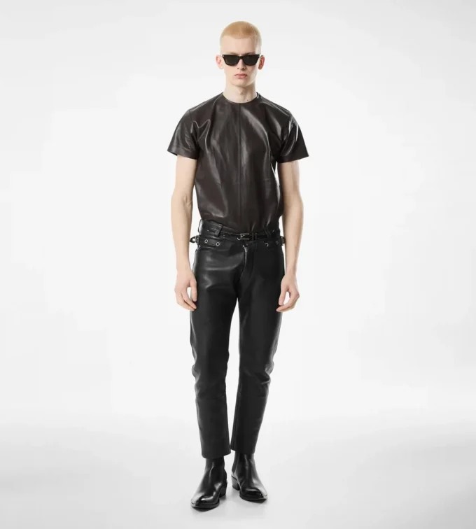 Pantalon motard en cuir grainé Pantalon motard en cuir grainé