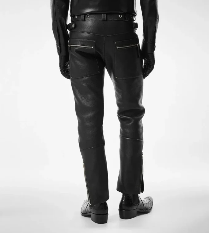 Pantalon motard en cuir grainé Pantalon motard en cuir grainé
