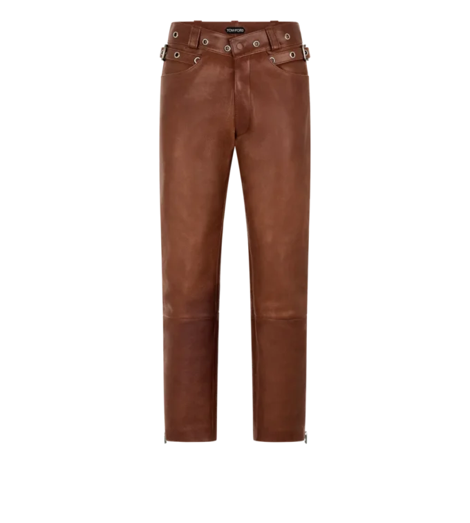 Pantalon motard en cuir grainé de buffle Pantalon motard en cuir grainé de buffle