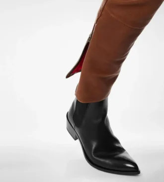 Pantalon motard en cuir grainé de buffle