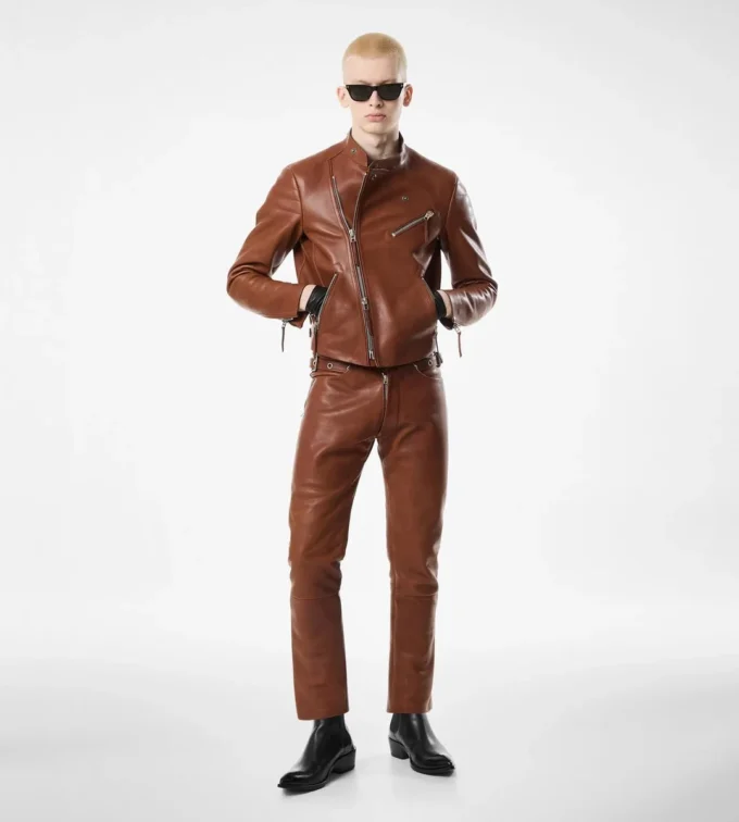 Pantalon motard en cuir grainé de buffle Pantalon motard en cuir grainé de buffle