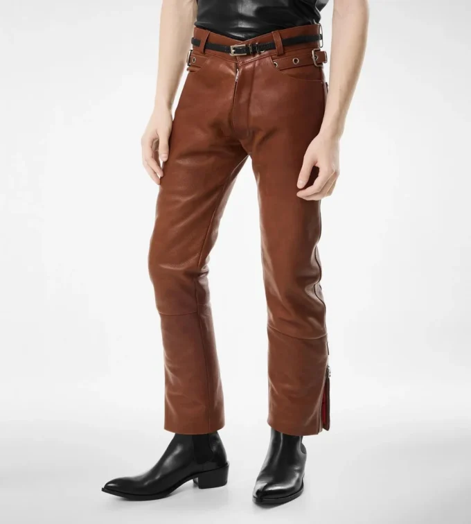 Pantalon motard en cuir grainé de buffle Pantalon motard en cuir grainé de buffle