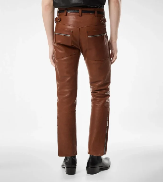 Pantalon motard en cuir grainé de buffle Pantalon motard en cuir grainé de buffle