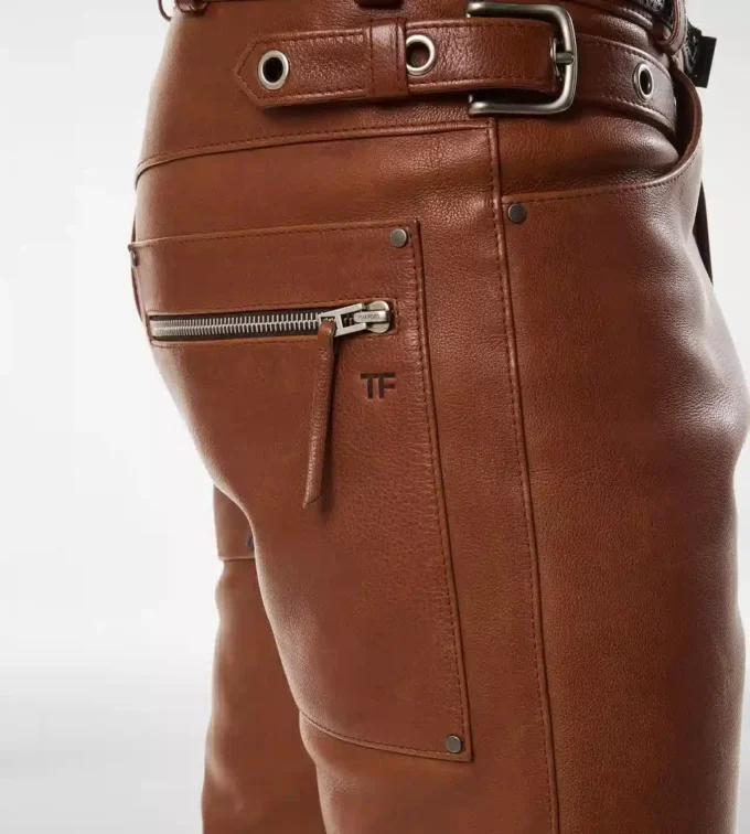 Pantalon motard en cuir grainé de buffle Pantalon motard en cuir grainé de buffle
