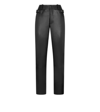 Pantalon motard en cuir grainé texturé