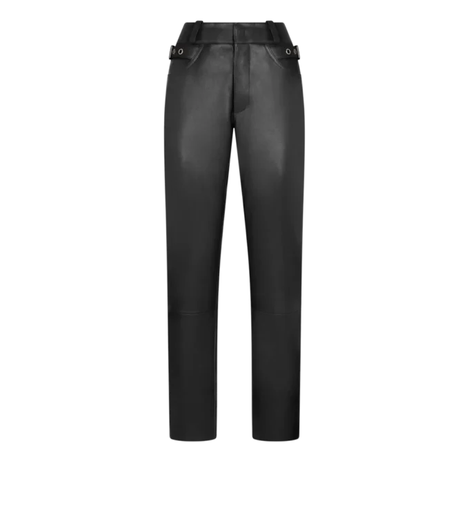 Pantalon motard en cuir grainé texturé Pantalon motard en cuir grainé texturé