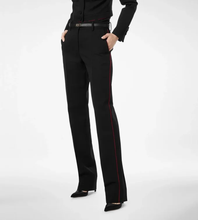 Pantalon officier en gabardine de laine élégante avec passepoil Pantalon officier en gabardine de laine élégante avec passepoil