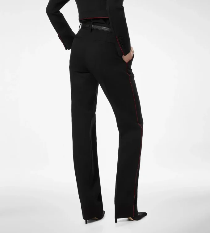 Pantalon officier en gabardine de laine élégante avec passepoil Pantalon officier en gabardine de laine élégante avec passepoil