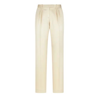 Pantalon plissé ajusté en twill de soie et laine