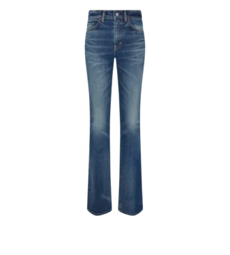 Pantalon évasé en denim brut stretch Pantalon évasé en denim brut stretch