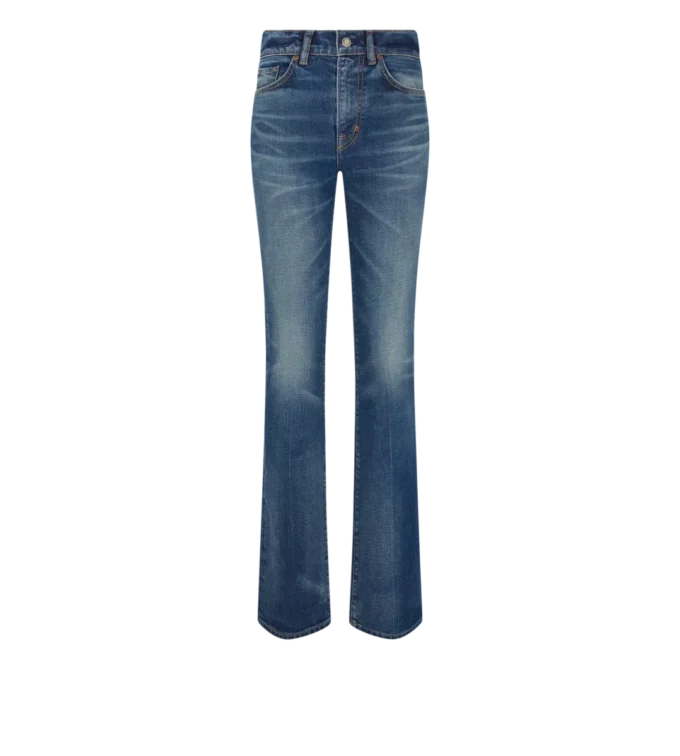 Pantalon évasé en denim brut stretch Pantalon évasé en denim brut stretch
