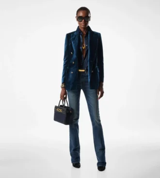 Pantalon évasé en denim brut stretch Pantalon évasé en denim brut stretch