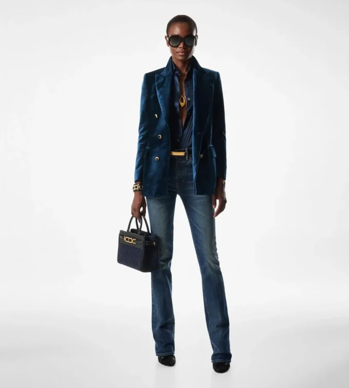 Pantalon évasé en denim brut stretch Pantalon évasé en denim brut stretch