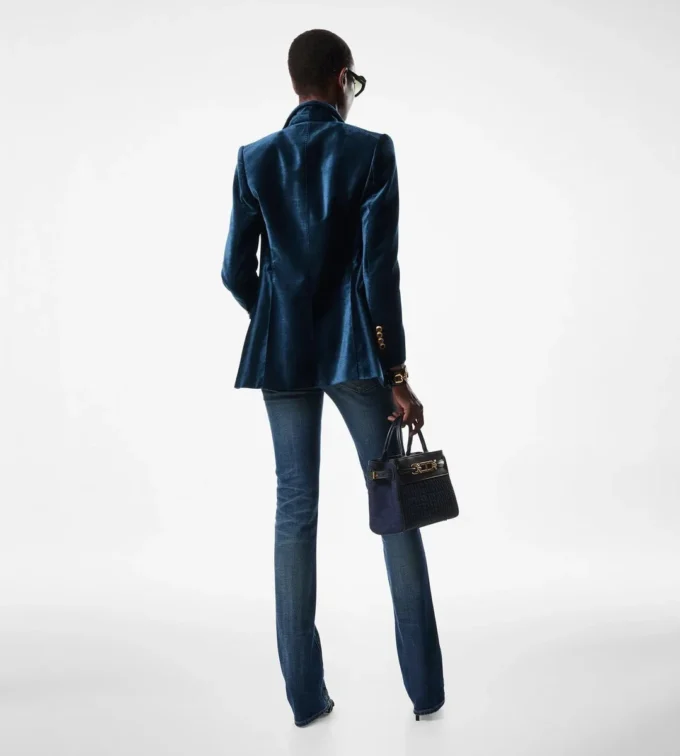 Pantalon évasé en denim brut stretch Pantalon évasé en denim brut stretch