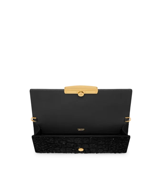 Pochette Bar brodée de paillettes effet croco Pochette Bar brodée de paillettes effet croco