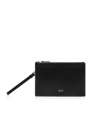 Pochette minimaliste en cuir grainé avec dragonne