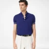Polo en cachemire et soie à passepoil contrasté