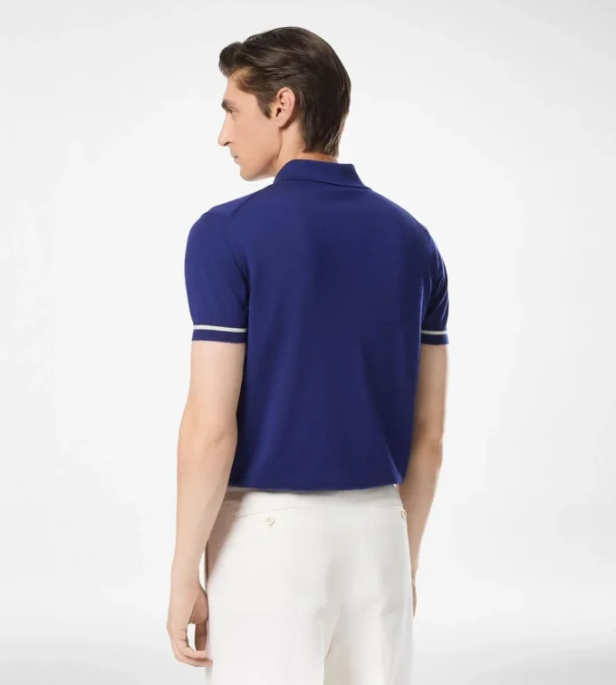 Polo en cachemire et soie à passepoil contrasté