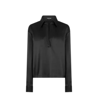 Polo en satin de soie extensible avec logo TF brodé ton sur ton
