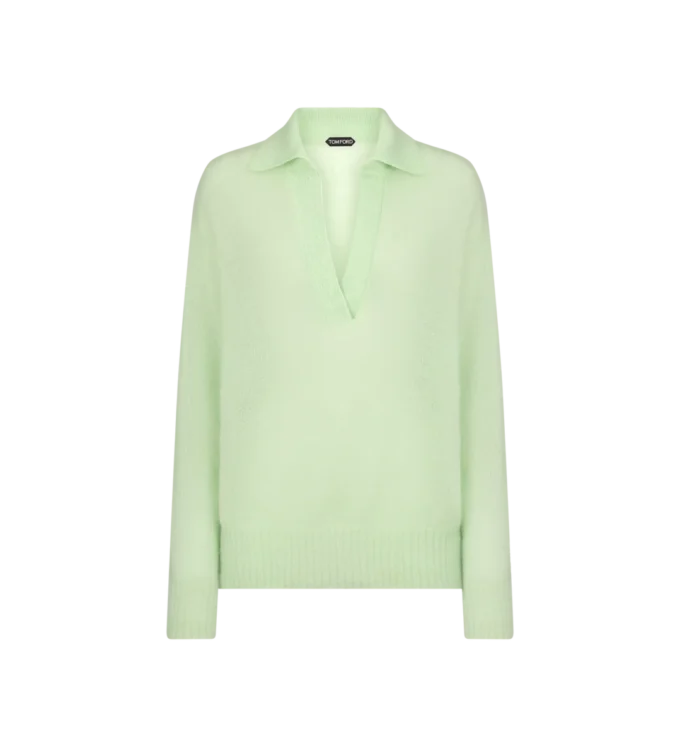 Polo oversize en cachemire et soie ultra-doux à col ouvert