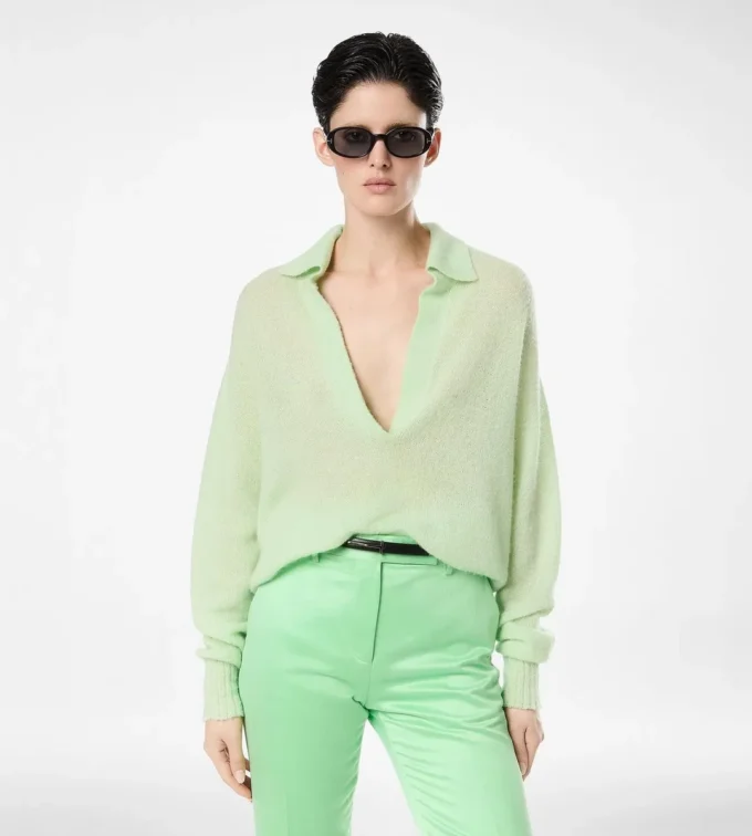 Polo oversize en cachemire et soie ultra-doux à col ouvert