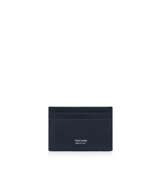 Porte-cartes classique allongé en cuir grainé souple avec ligne T