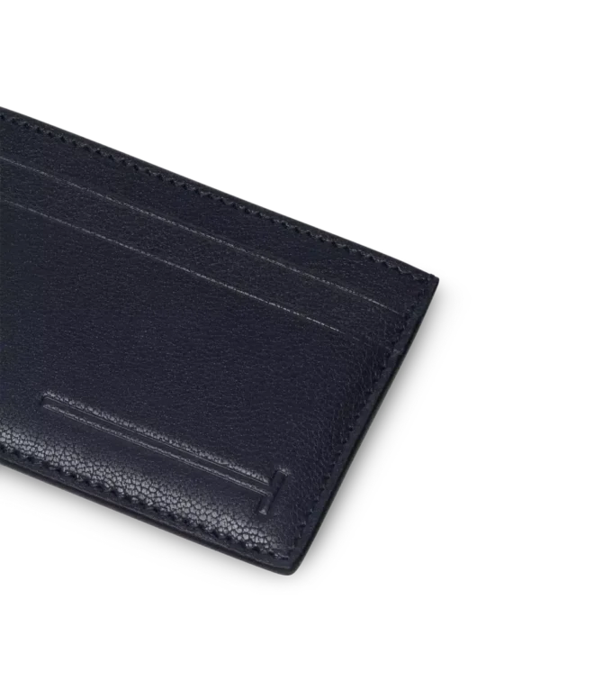 Porte-cartes classique allongé en cuir grainé souple avec ligne T