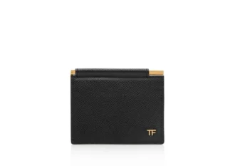 Porte-cartes pliable en cuir grainé avec pince à billets