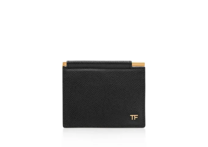 Porte-cartes pliable en cuir grainé avec pince à billets Porte-cartes pliable en cuir grainé avec pince à billets