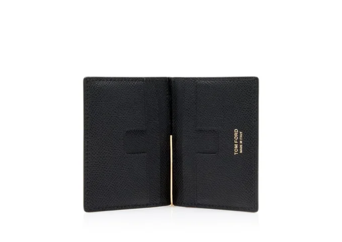 Porte-cartes pliable en cuir grainé avec pince à billets Porte-cartes pliable en cuir grainé avec pince à billets