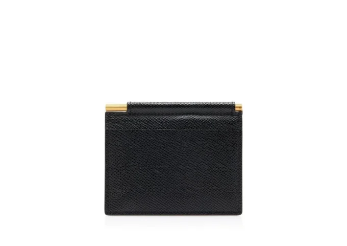 Porte-cartes pliable en cuir grainé avec pince à billets Porte-cartes pliable en cuir grainé avec pince à billets