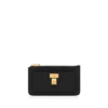 Porte-cartes zippé en cuir grainé naturel avec cadenas