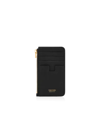 Porte-cartes zippé en cuir grainé naturel avec cadenas