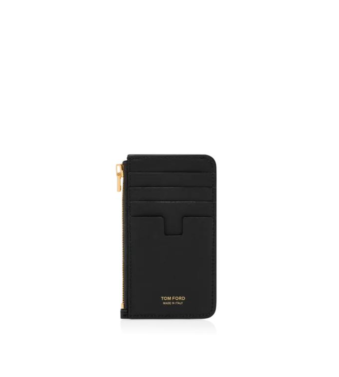 Porte-cartes zippé en cuir grainé naturel avec cadenas