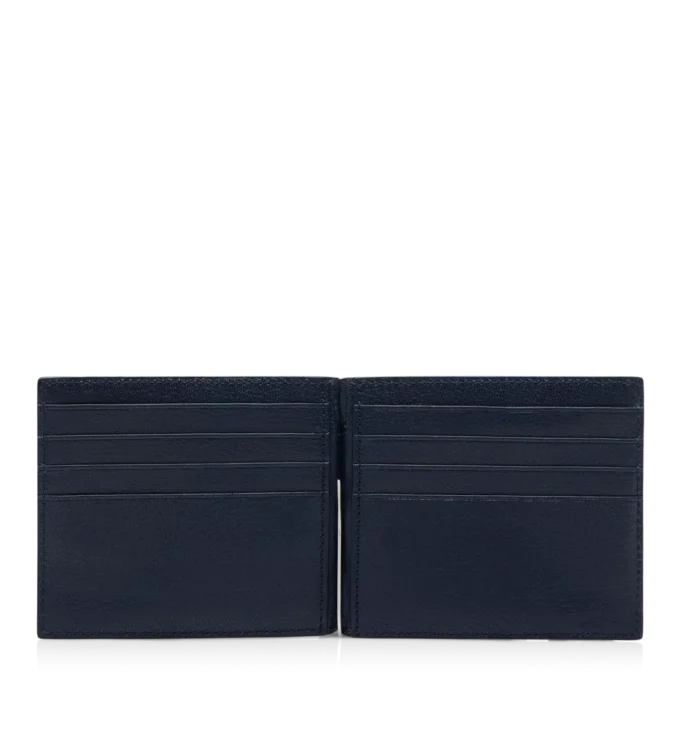 Portefeuille allongé en cuir grainé souple avec pince à billets