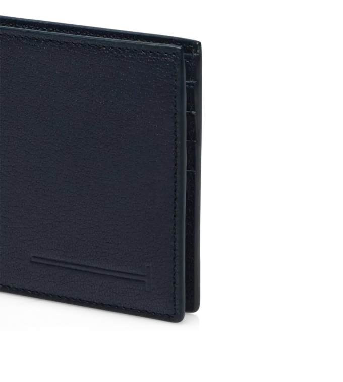Portefeuille classique à deux volets allongé en cuir grainé souple
