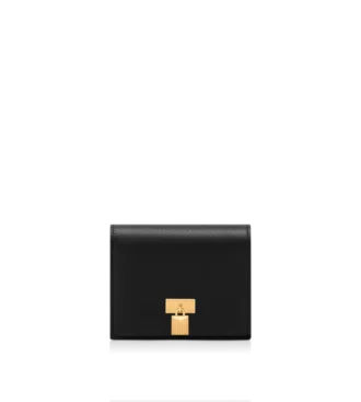 Portefeuille compact Padlock en cuir grainé naturel