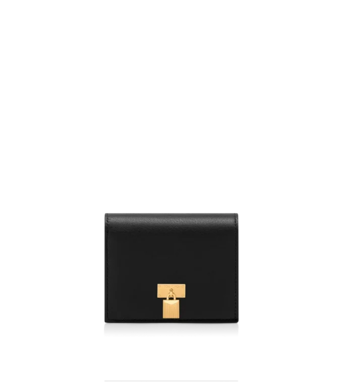 Portefeuille compact Padlock en cuir grainé naturel Portefeuille compact Padlock en cuir grainé naturel