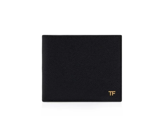 Portefeuille à deux volets en cuir grainé fin