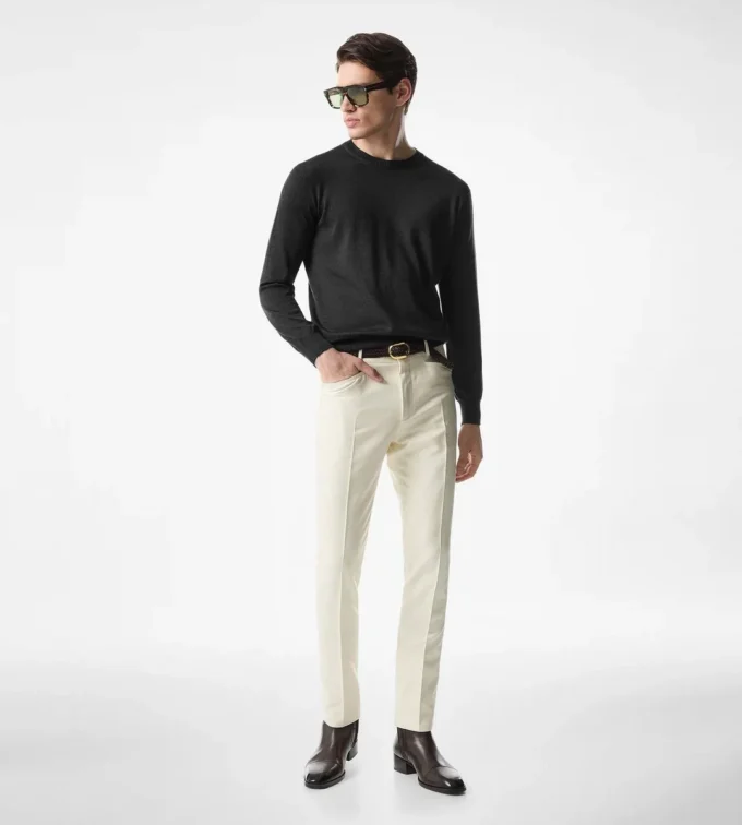 Pull à col rond en alpaga et soie sans coutures