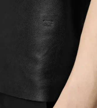 Pull à col rond en cuir nappa souple