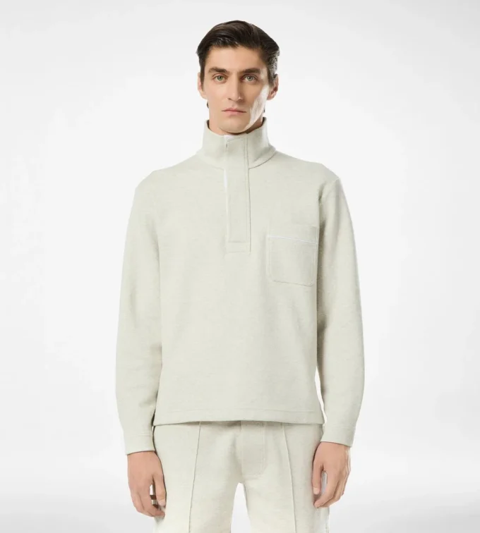 Pull demi-boutonné en coton, soie et cachemire Pull demi-boutonné en coton, soie et cachemire