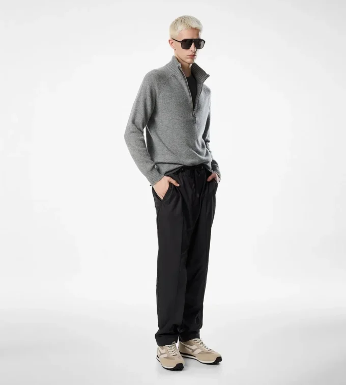 Pull demi-zip en cachemire et laine d&rsquo;agneau