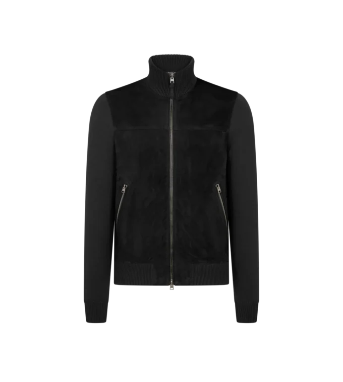 Pull en laine zippé avec devant en daim