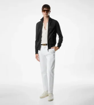 Pull en laine zippé avec devant en daim
