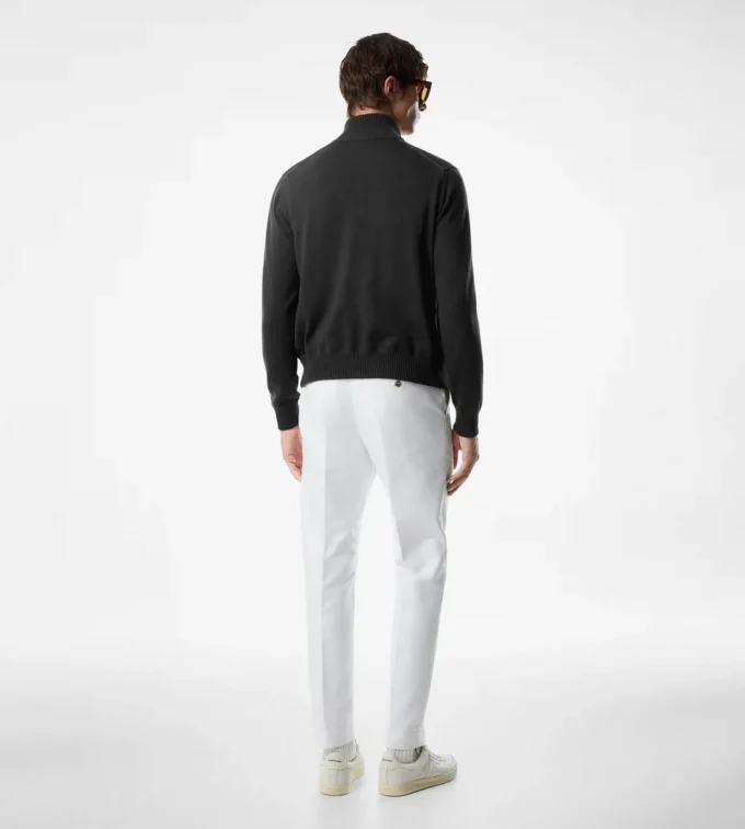 Pull en laine zippé avec devant en daim