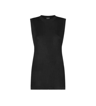 Pull sans manches à col rond et fentes latérales