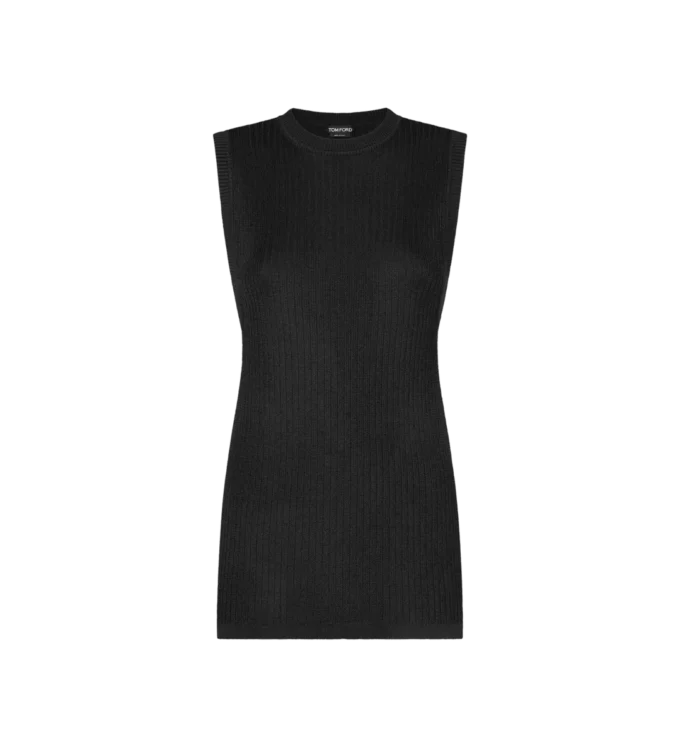Pull sans manches à col rond et fentes latérales